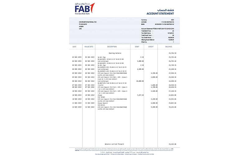 FAB Bank Statement